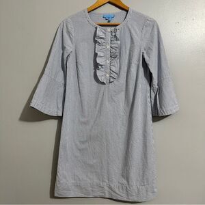 Draper James Blue Chambray Ruffle Shirt Dress Front Size 0 Seersucker Pinstripe